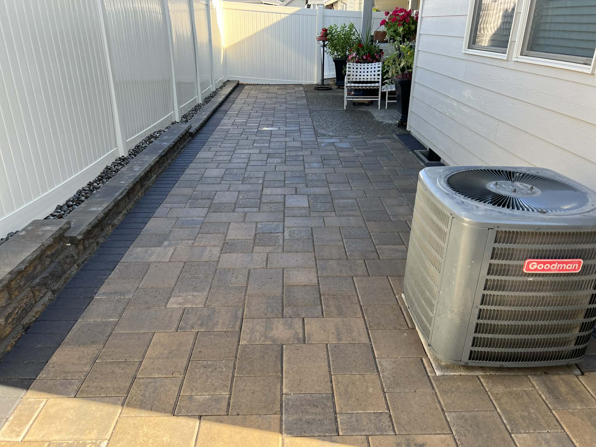 Side yard paver patio in Camas, WA