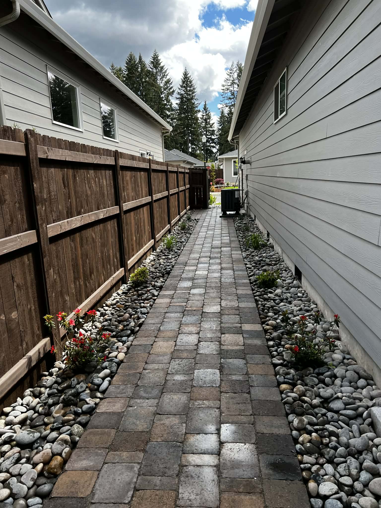 Side yard drainage rock walkway in Washougal, WA